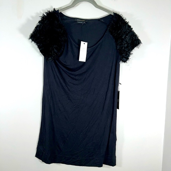 BCBG Maxazria Shirt Womens Size M Feather Short Sleeve‎ NWT BC31572D - Picture 1 of 9